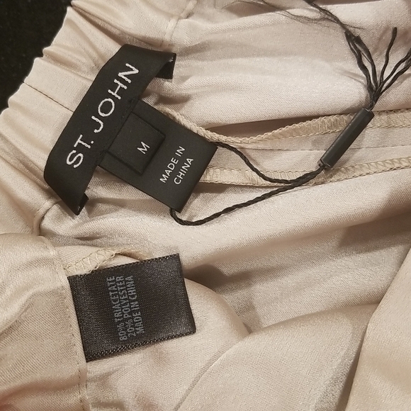 💕ST. JOHN💕 Liquid Satin Pant Elastic Back Pull-On Wide-Leg ~ Travertine M NWOT - Picture 15 of 16
